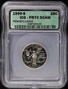 1999-S 25c �v���[�t �y���V���x�j�A PA �X�e�[�g �N�H�[�^�[ ICG PR 70 DCAM �J���I PF �T���t�����V�X�R