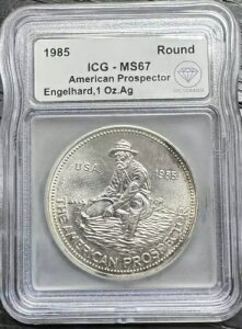 1985 IDC ���؍ς� 1oz Engelhard Prospector ICG MS67 �i���[ �t�H���g �o���G�[�V���� (�g�[��)