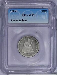1853 oeB V[ebh NH[^[ 25c ICG VF20 - Arrows & Rays