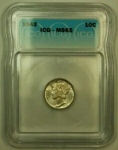 1942年 シルバー マーキュリー ダイム 10c コイン ICG MS-65 H (魅力的なパステル ブルー調)