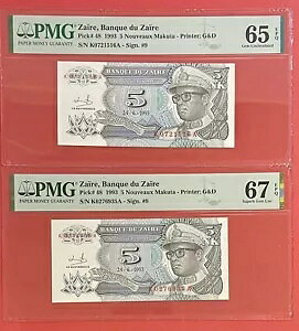 UC[ Lot 2 Notes x 5 Nouveau Makuta 1993 Pick# 48 PMG: 67 EPQ GEM UNC. #PL1139