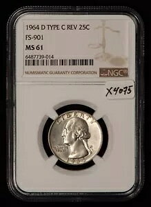 1964-D 25c ���V���g�� �N�H�[�^�[ - FS-901 Type-C Rev of 65 - NGC MS 61 - X4075