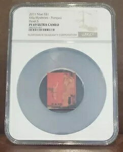 2011 NGC PR 69 U/C NIUE 33.80g �V���o�[ $1 �uVILLA MYSTERIES-POMPEII�v�p�l�� 5/9