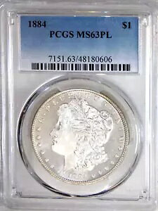 1884 P ���[�K�� �V���o�[ �_���[ PCGS MS63PL �u���X�g �z���C�g ���b�N�X �f�B�[�v �~���[ PQ #F570A