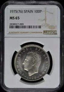 :1975(76) S100-PESETAS SPAIN JUAN CARLOS-I KM#810 NGC MS-65 j[NAeB R-10