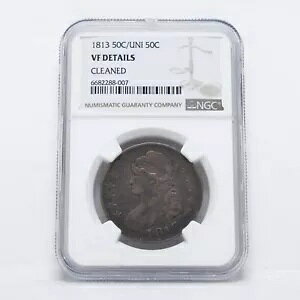 1813 50c/UNI 50c �L���b�v�h �o�X�g �V���o�[ �n�[�t�_���[ NGC VF �f�B�e�[�� �N���[�j���O�ς� (slx4954)