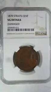 海峡集落 1 セント、1878 年、NGC VG 詳細 / 非常に珍しい主要な日付