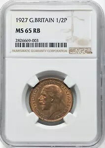 �C�M���X - 1927 1/2 �y�j�[ - NGC MS65RB - �\�ʂɃ}�[�N��t���܂���!