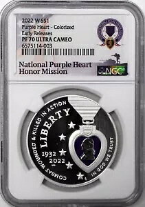 2022 W $1 �V���o�[ �v���[�t �p�[�v�� �n�[�g �z�[�� �I�u �I�i�[ �J���[���C�Y NGC PF70 UCAM Early_