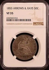 1853-P Arrows & Rays Seated Half Dollar - NGC VF35 - DꂽIWi!I+