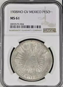 :1908MO GV 1-PESO LVR WAg Lbv NGC MS61 AeB R6 [ |bv ōO[h