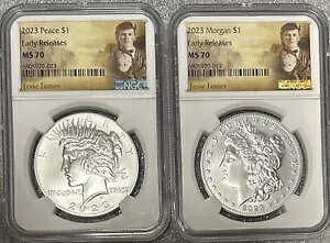 2023 PEACE & MORGAN �h�� NGC MS70 ���������[�X JESSE JAMES LABEL BX9-44,45