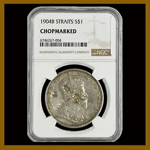 マレーシア (英国領マレーシア) 海峡 1 ドル硬貨、1904 B NGC チョップマーク 67-004