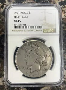 1921 P Peace Silver Dollar ~ $1 ~ �n�C�����[�t ~ NGC XF 45 ~ �L�[���t