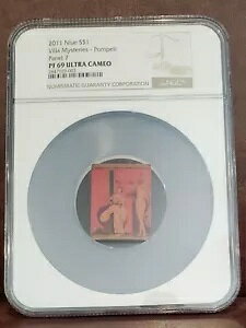 2011 NGC Pf 69 NIUE 33.80g �V���o�[ $1 �uVILLA MISTERIES-POMPEII�v�p�l�� 7/9