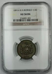 1891-H �C�M���X�R �k�{���l�I �n�[�t�Z���g �}���[�V�A 1/2C NGC AU-58 �u���E�� BN