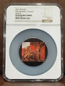 2011 NGC PF 69 U/C NUIE 50.70g �V���o�[ $1 �uVILLA MYSTERIES-POMPEII�v�p�l�� 4/9