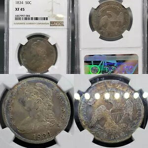 �ƂĂ��f�G�� 1834 �L���b�v�h �o�X�g 50c NGC XF-45 KVE Investments, LLC �n�[�t�_���[ LD�ASL
