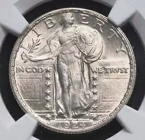 1924-P�A�č��B�V���o�[�N�H�[�^�[ 25C�u�X�^���f�B���O ���o�e�B�v�R�C���B (PGV: $440!) NGC MS63!