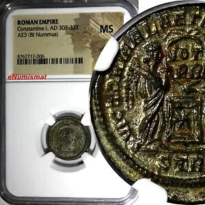 ���[�}�鍑 �R���X�^���e�B�k�X 1 �� AD 307-337 AE3 BI Nummus �V���o�[ NGC MS (006)