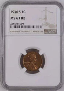 1936-S 1C RB J[ EB[g 1 Zg NGC MS67RB 6103692-002