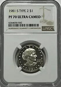 1981 S $1 �^�C�v 2 NGC PF70 �E���g�� �J���I �v���[�t �X�[�U�� B. �A���\�j�[ �h�� SBA �t���b�g S