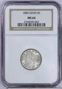 1883 リバティ V ニッケル 5c NGC MS64 - 古いホルダー!セントあり