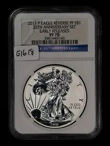 2011-P 1 �I���X �V���o�[ �C�[�O�� - ���o�[�X PF ���������[�X 25 �Z�b�g - NGC PF70 - E1618