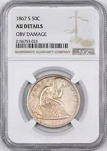1867-S ���o�e�B �V�[�e�b�h �V���o�[ �n�[�t�_���[ 50C - NGC AU �ڍ� -