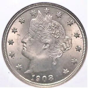 1908 リバティ "V" ニッケル NGC MS 64 クリスプでクリアなサテンのブラッシュドニッケルオーバー