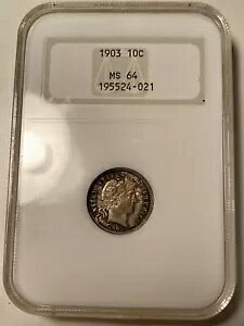 1903 Barber Dime NGC MS64 Old Fatty �z���_�[ �J���t���Ȓ��F�����ǂ������܂�