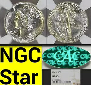 1945 NGC MS66* CAC STAR Pop 20 �S�O���[�h 11,245 NGC �F��!�}�[�L�����[�_�C��