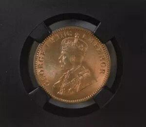 1936 C KG V British India 1/4 Anna Black Core-NGC Graded MS 67 RD