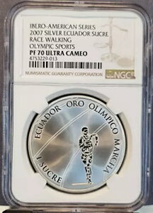 2007 エクアドル シルバー 1 スクレ オリンピック スポーツ NGC PF 70 ウルトラ カメオ 希少 完璧