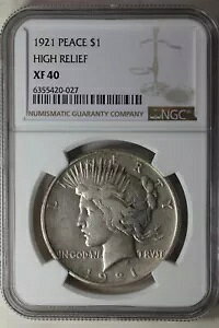 1921�N $1 NGC XF40 PEACE HIGH RELIEF �s�[�X�_���[�A1900�N��̃V���o�[�_���[