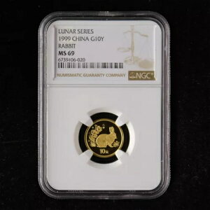 1999 中国 10 元 - ルナー シリーズ ウサギ 1/10 オンス 金貨 NGC MS69