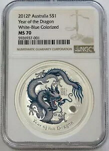 2012 P �V���o�[ �I�[�X�g�����A $1 �J���[���C�Y�h �C���[ �I�u �U �h���S�� �z���C�g �u���[ NGC MS 70