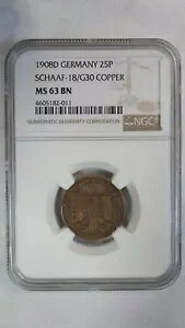 �h�C�c�鍑 25 �t�F�j�q �V���[�t - 18/G30 ���p�^�[���A1908 D�ANGC MS 63 BN