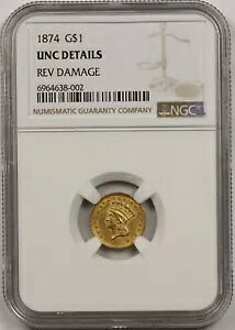 1874 インディアン プリンセス ラージ ヘッド ゴールド ダラー $1 UNC 詳細 NGC