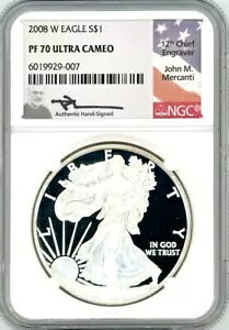 2008 W $1 1oz �v���[�t �V���o�[ �C�[�O�� PR70 NGC �W���� �}�[�J���e�B