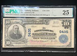 1902 $10 Natl Curr Plain Back Greensburg IN The First NB Fr.626 NGC VF25 Ch5435