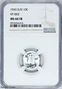 1943-D/D RPM VP-003 �}�[�L�����[ �_�C�� ~ NGC MS66 FB ~ �t���o���h 10c 954-016