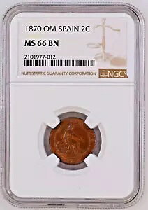 1870 OM �X�y�C�� 2 �Z���e�B���X MS 66 BN NGC POP 5