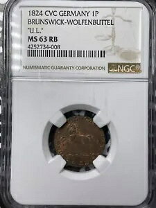 1824-CVC �h�C�c �u�����Y�E�B�b�N ���H���t�F���u�b�e�� 1 �t�F�j�q NGC MS63RB Lot#G6285 KM#1107