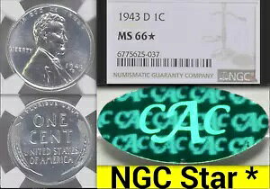 1943-D NGC MS66 CAC STAR �|�b�v 25/15,344 NGC �ؖ���?? �T�e�� �v���[�t? ? �����J�[���E�Z���g