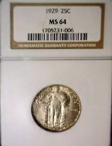 1929 NGC MS64 �X�^���f�B���O ���o�e�B �N�H�[�^�[ �V���o�[ CH BU + �R�C�� NR