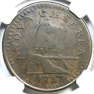 1787 M 64-t R-1 NGC F 12 プラウ スプリグなし ニュージャージー コロニアル銅貨