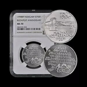ハンガリー。 1996、750 フォリント、シルバー - NGC MS70 - トップ ポップ ?? ブダペスト統一