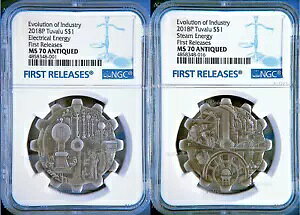 2018 P Evolution of Industry ANTIQUED ���Ԍ^ 1oz �V���o�[ 2�R�C���Z�b�g NGC MS70