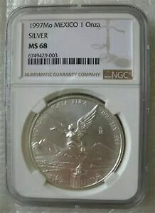 メキシコ 1997 リベルタ銀貨 1 オンザ NGC MS68